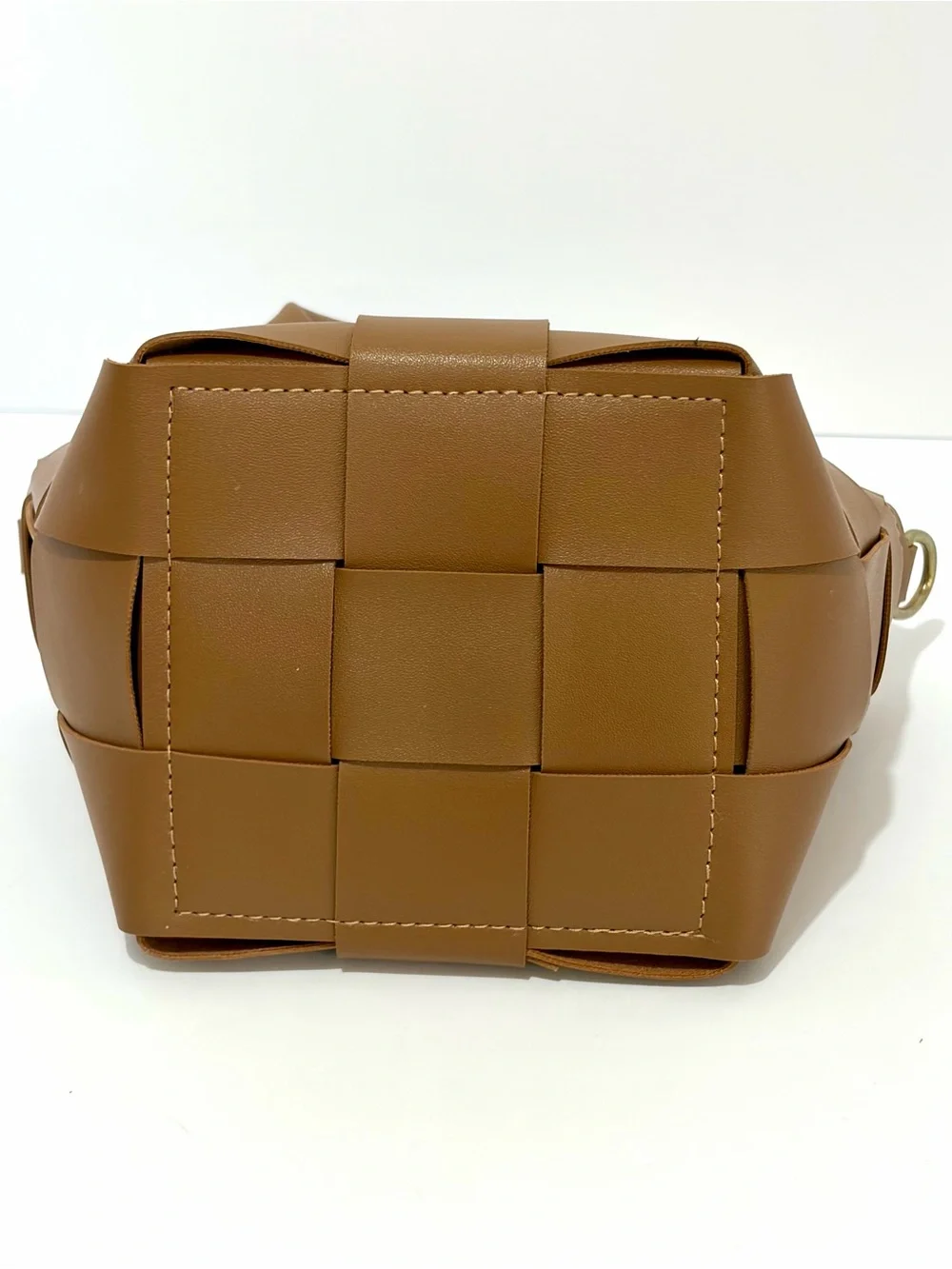 Woven Tan Mini Tote Bag with Cream Liner W/O Crossbody Strap